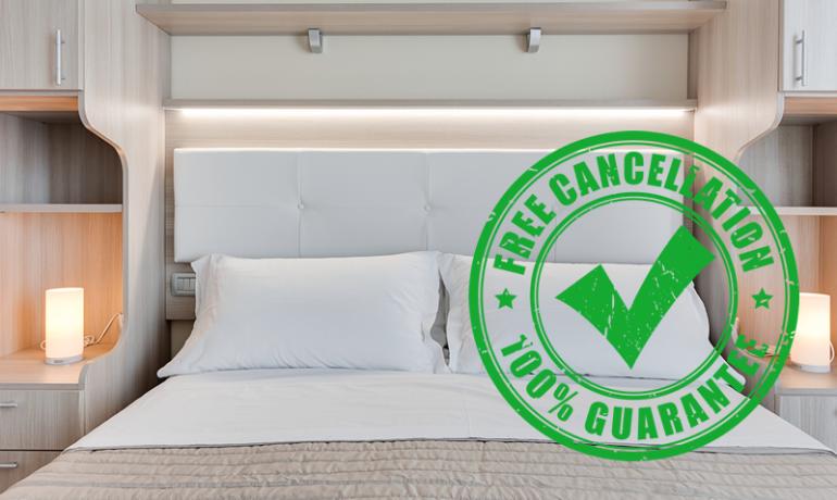Modern room with free cancellation guarantee.